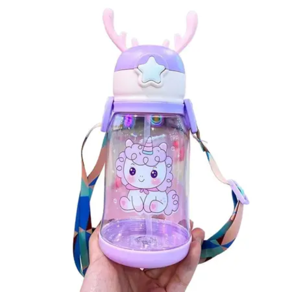 Garrafinha de Água Infantil 600ml com Canudo de Silicone