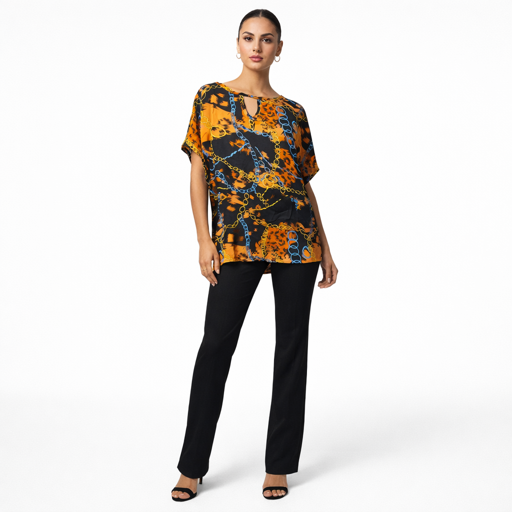Blusa Feminina Estampada Manga Curta Elegante Moderna