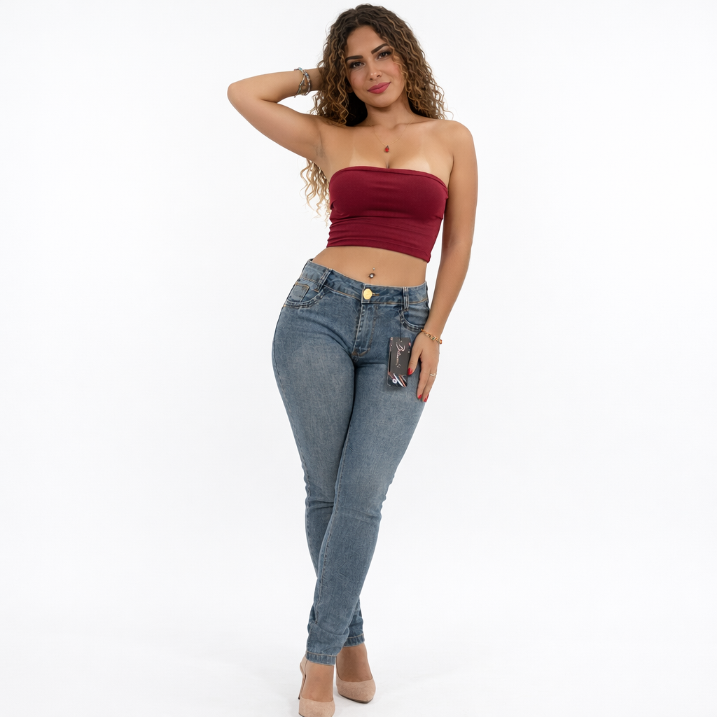 Calça Jeans Feminina Skinny Cintura Alta com Elastano