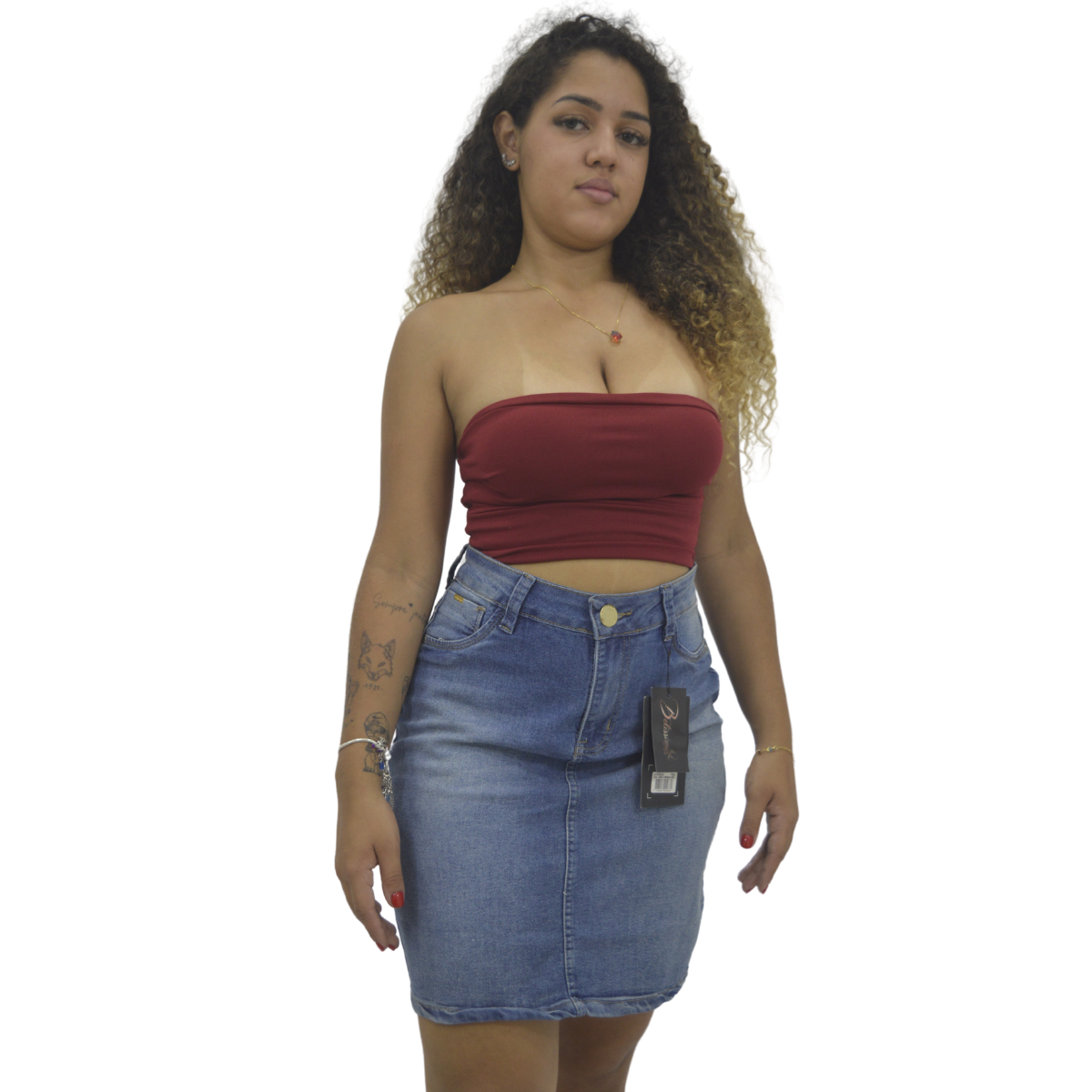 Saia Jeans Feminina Cintura Alta com Elastano – Modelo Justo Casual