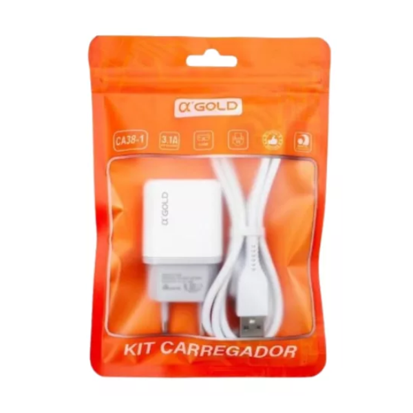 Kit Carregador AGOLD CA38-1 V8  Carregamento Rápido e Seguro