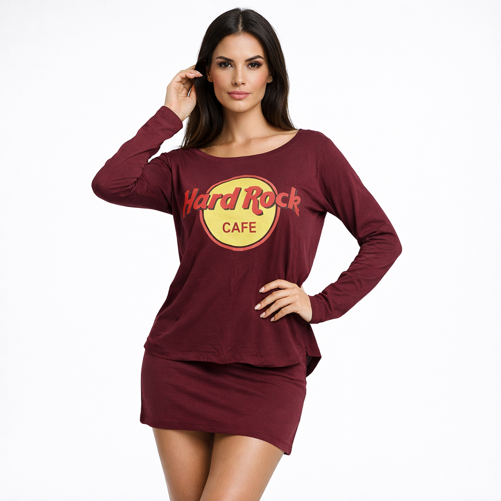 Blusa Feminina Manga Longa Hard Rock Café Estilo Casual Fashion Confortável