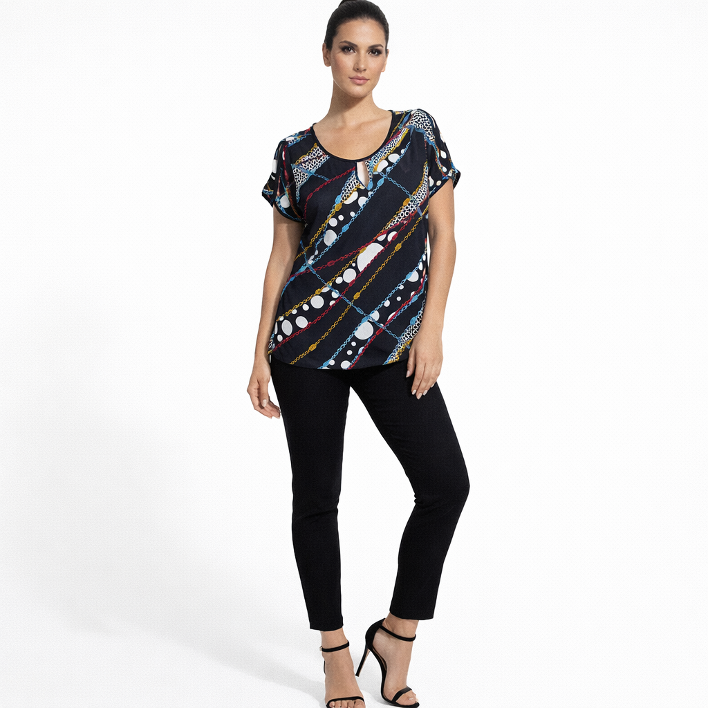 Blusa Feminina Estampada Geométrica com  Manga Curta