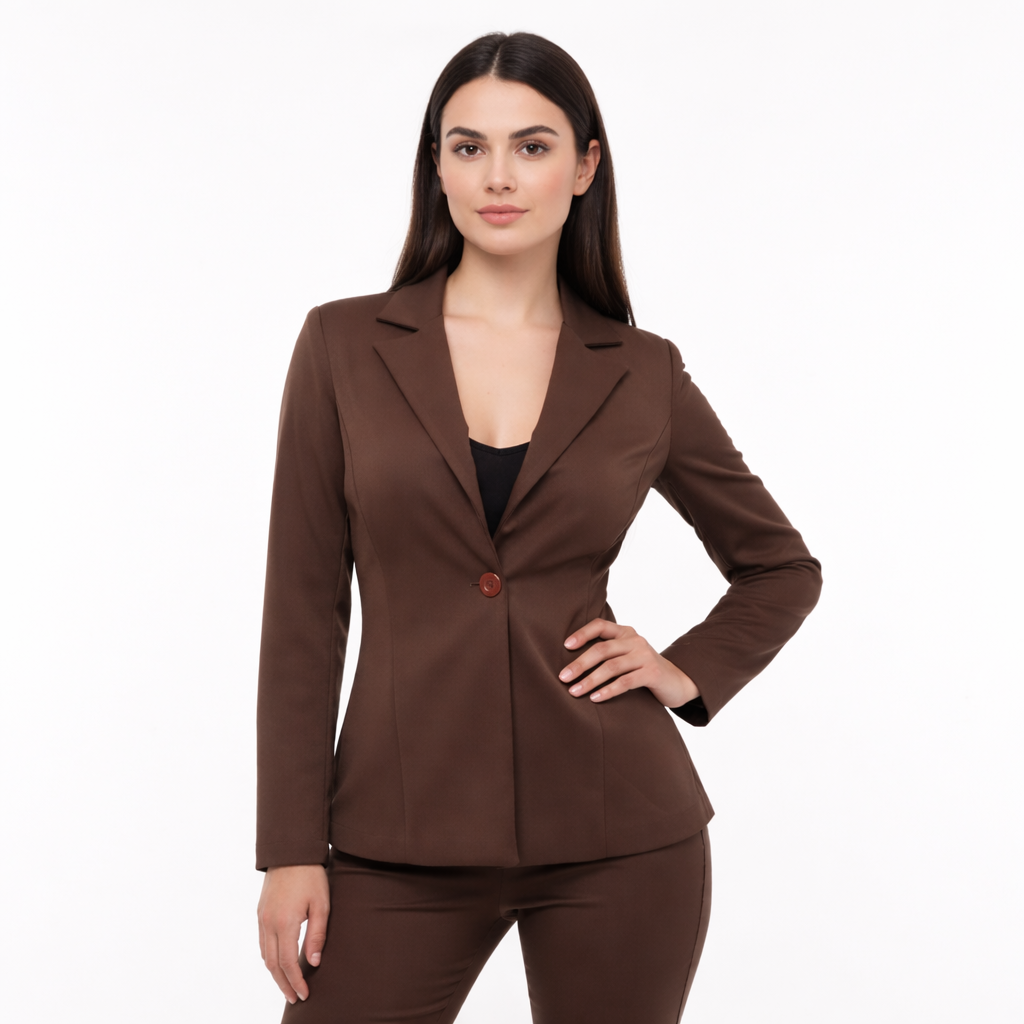 Blazer Feminino Marrom Elegante Acinturado Social Premium