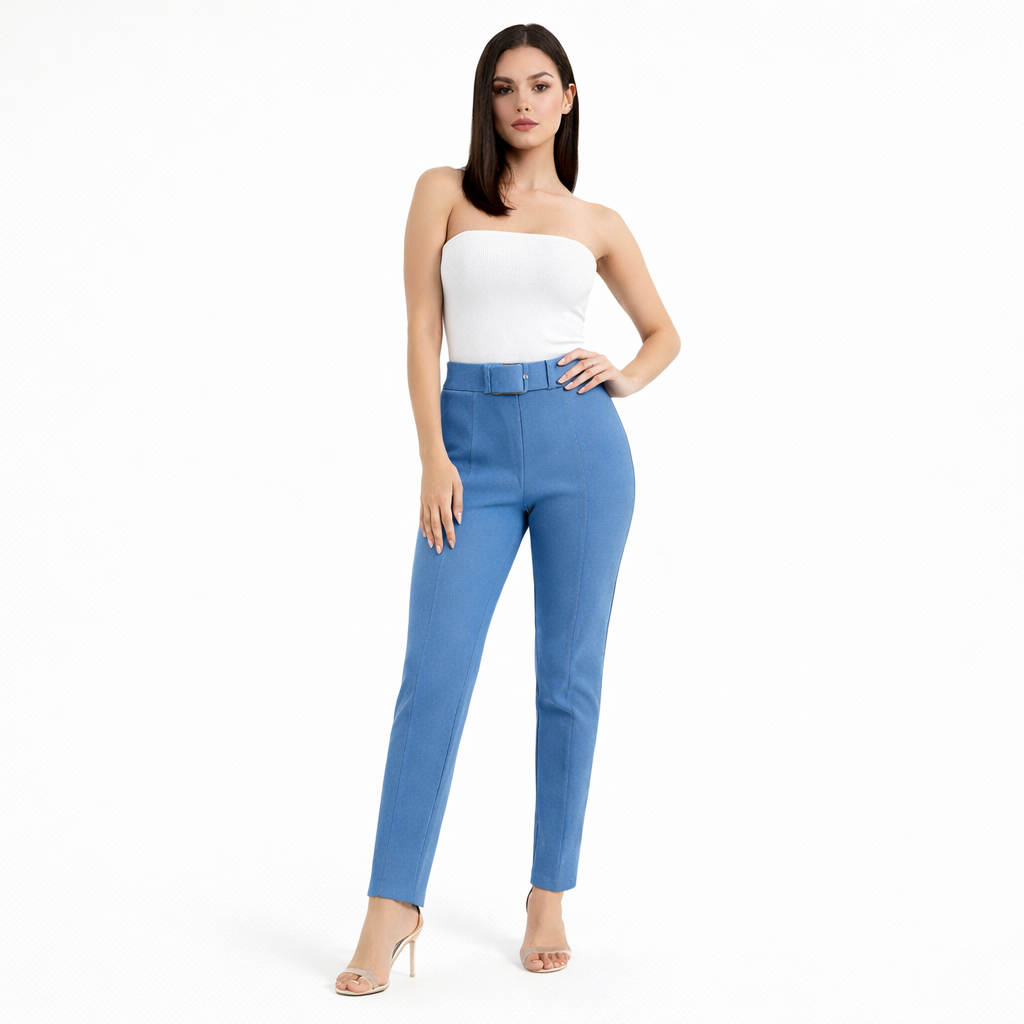 Calça Cintura Alta com Cinto Elegante Social