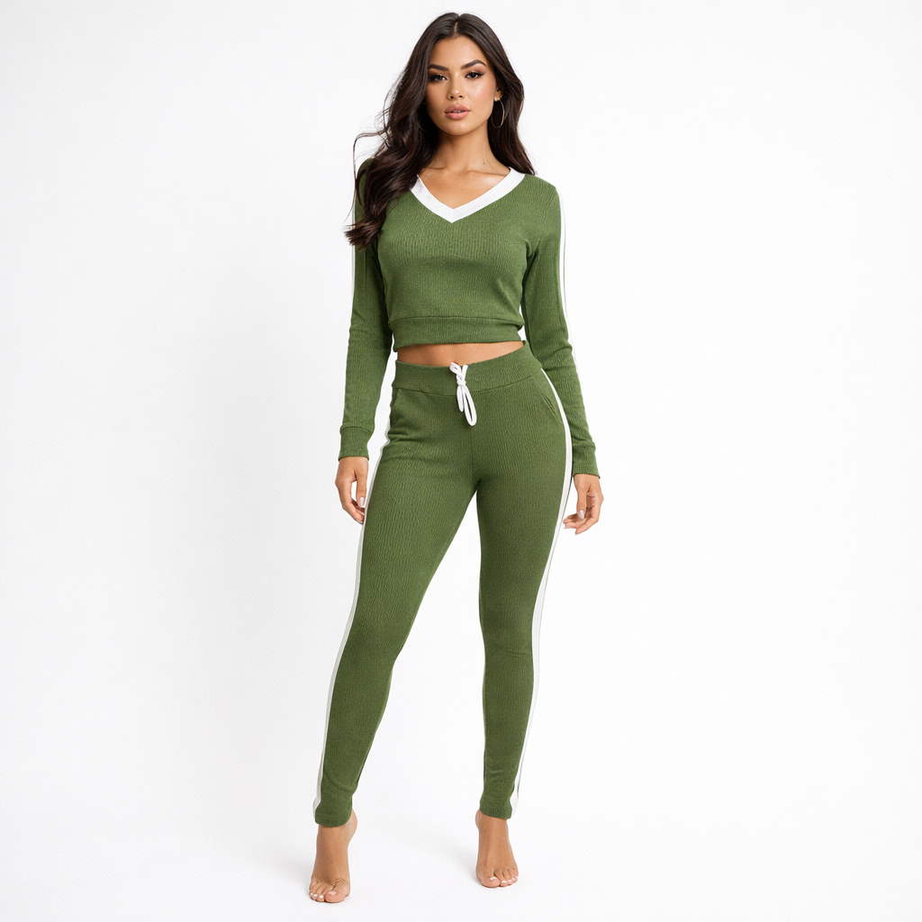 Conjunto Feminino Cropped Manga Longa e Calça Jogger