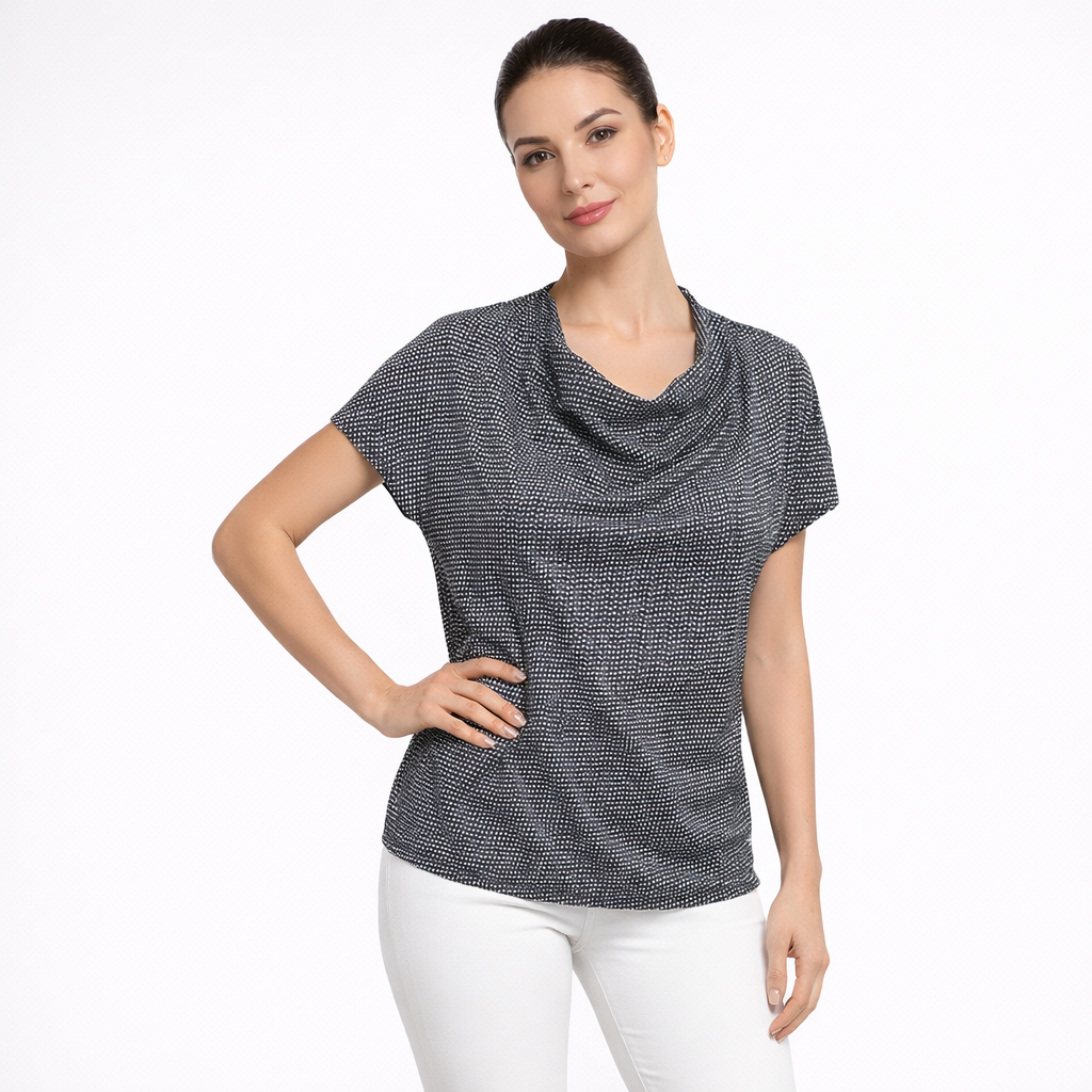 Blusa Feminina Estampada Gola Degagê Manga Curta Elegante Casual